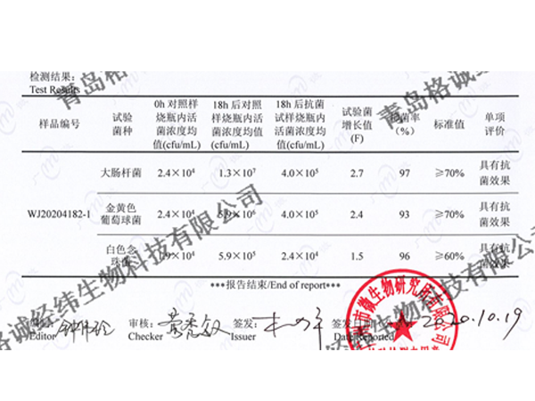 海藻纖維抑菌報(bào)告